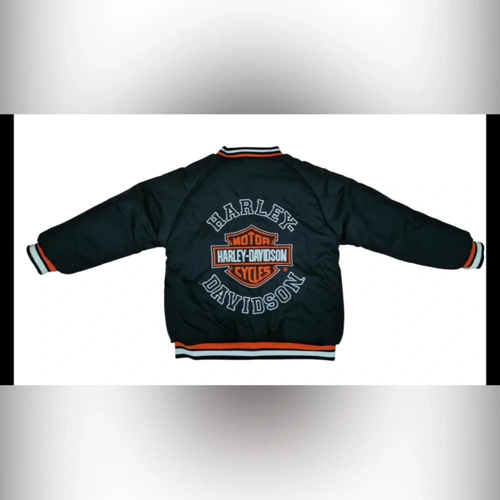 EUC Harley Davidson Children Bomber College Reversible Jacket Motor Cycle SZ 7